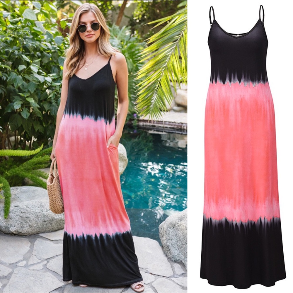 Tie Dye Slip Maxi Dress Watermelon